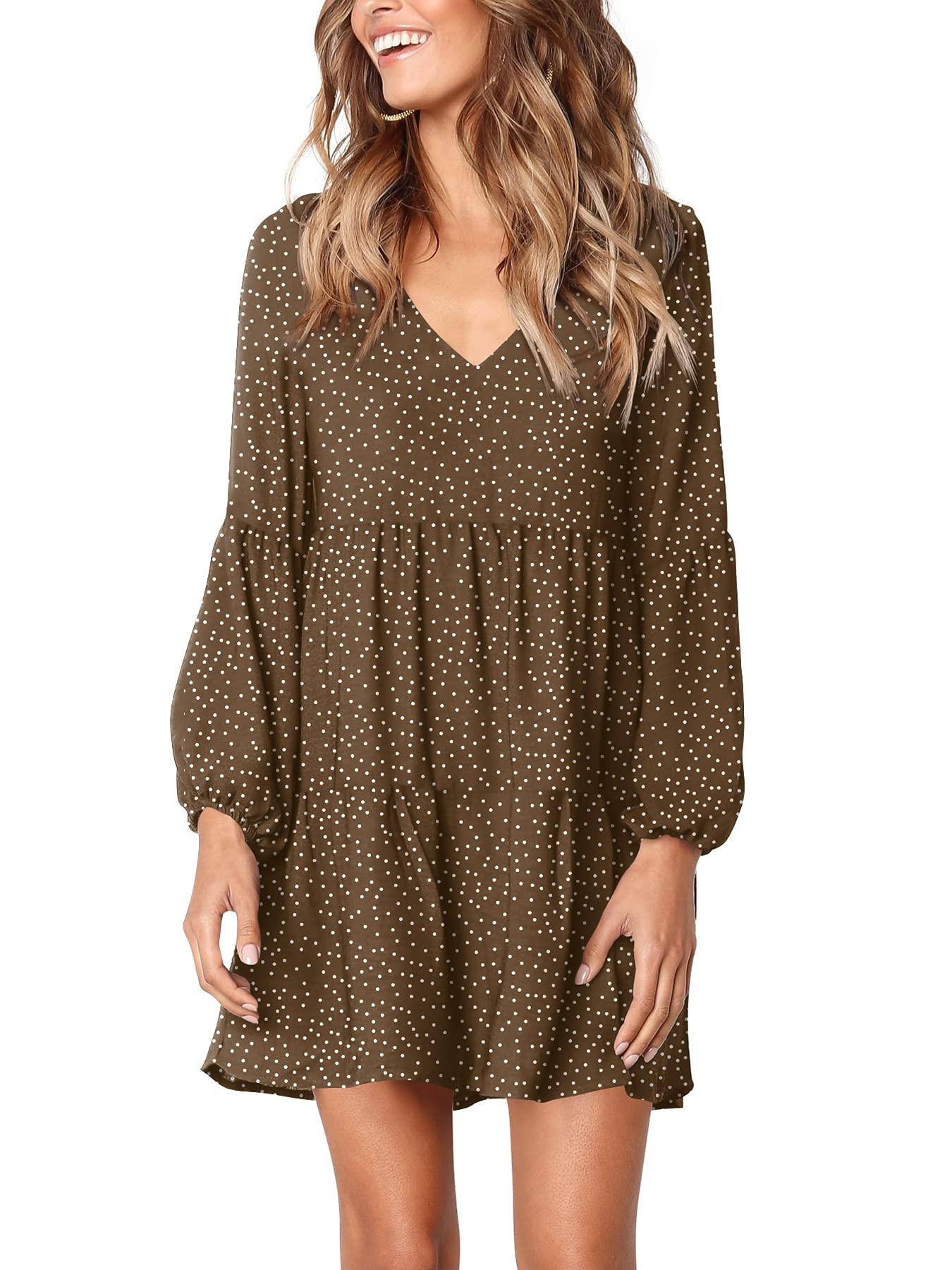 Amoretu Women Summer Tunic Dress V Neck Casual Loose Flowy Swing Shift Dress