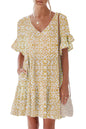 nclook Women's Summer Casual Dress Sweet & Cute V-Neck Mini Dress with Pocket Short Sleevele Ruffle Dress