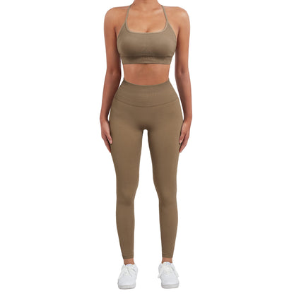 SUUKSESS Women Seamless Workout Sets Strappy Sports Bra High Waist Booty Leggings Outfits