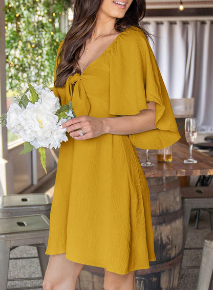 Dokotoo Womens Dresses 2024 Fall Summer Deep V Neck Elegant Bow tie Mini Dress S-XL