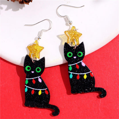 Christmas Earrings for Women Cute Colorful Acrylic Christmas Santa Claus Tree Gingerbread Men Earrings Funny Christmas Cat Dinosaur Earrings Xmas New Year Party Earrings Holiday Earrings