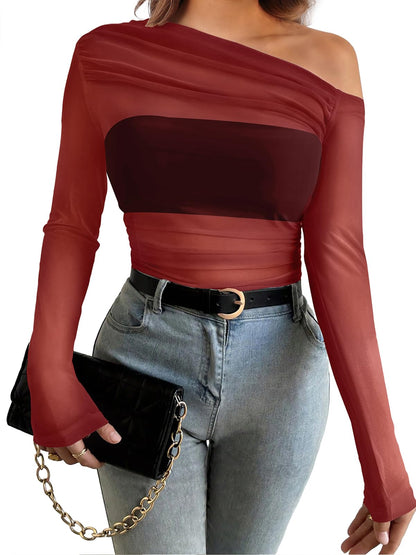 WIHOLL Womens Mesh Sheer Tops Sexy Crew Neck Summer Loose FIt Party Clubwear Shirts