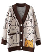 Arssm Cat Sweater for Women Oversized Button Down V Neck Cable Knit Sweater Cute Kawaii Cartoon Cardigan Coat