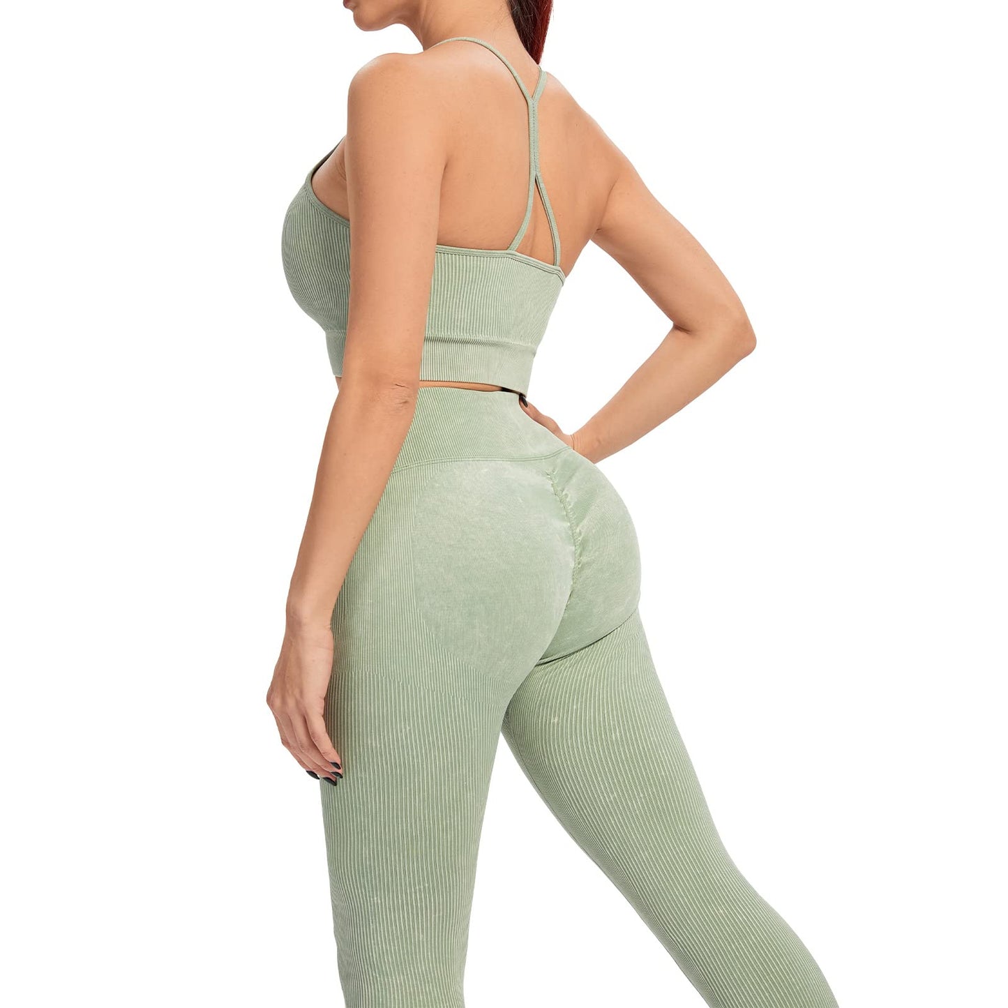 ABOCIW Workout Sets for Women 2 Piece Ribbed Seamless High Waist Scrunch Butt Leggings with Sport Bra Gym Yoga Outfits