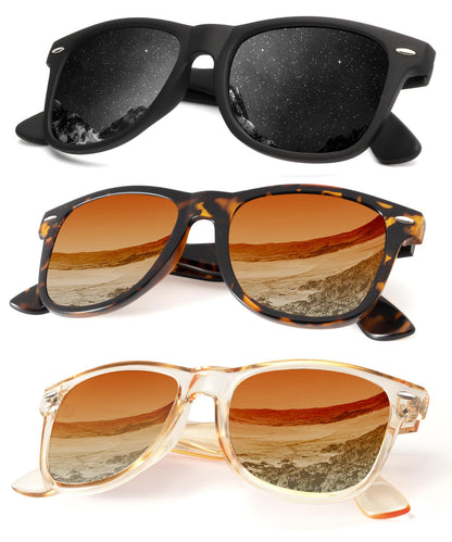 KALIYADI Polarized Sunglasses for Men and Women Matte Finish Sun glasses Color Mirror Lens UV Blocking (3 Pack)