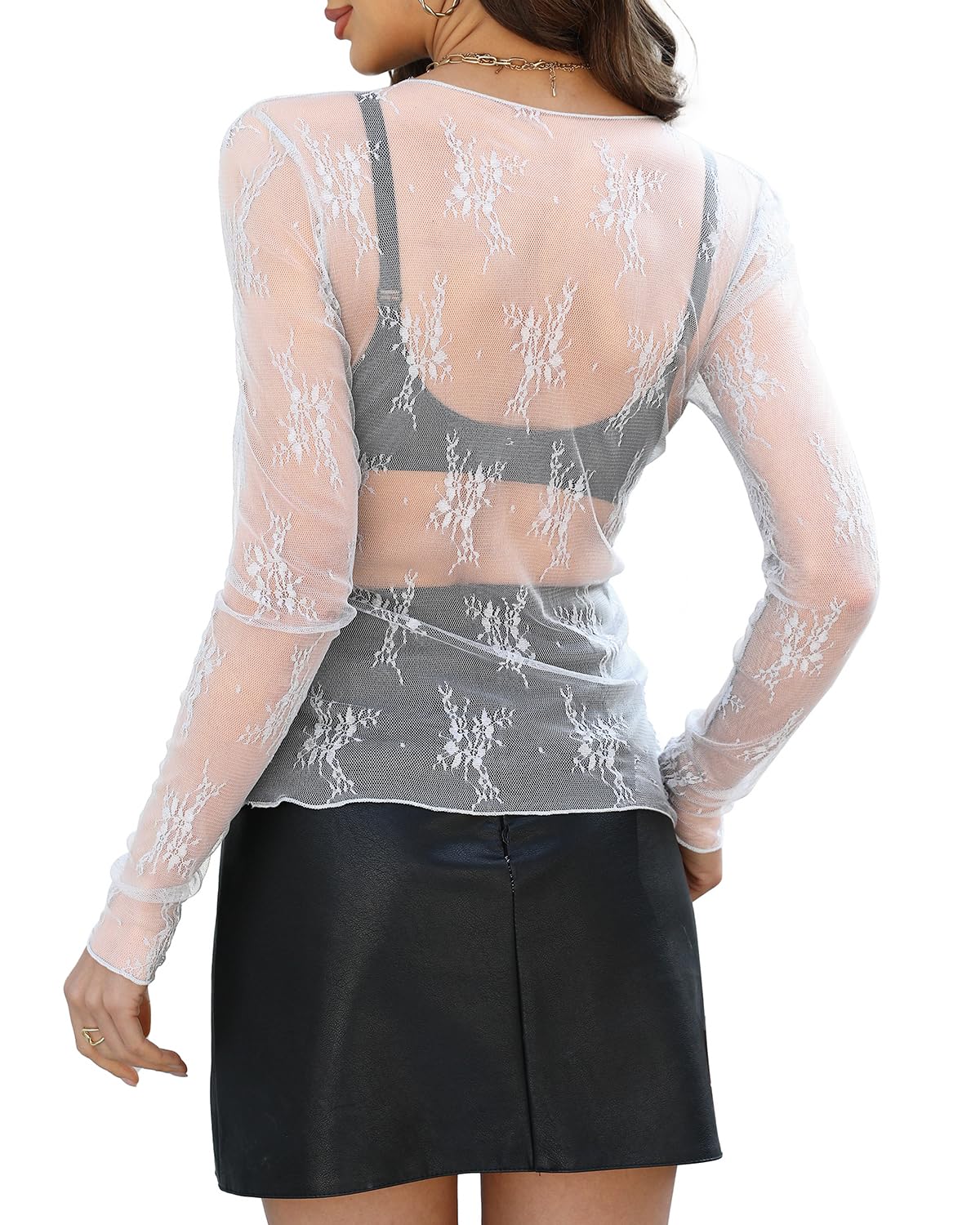 WIHOLL Womens Mesh Sheer Tops Sexy Crew Neck Summer Loose FIt Party Clubwear Shirts