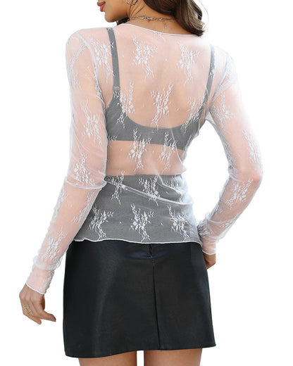 WIHOLL Womens Mesh Sheer Tops Sexy Crew Neck Summer Loose FIt Party Clubwear Shirts