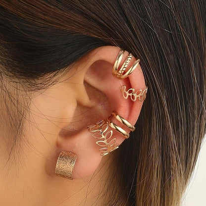 5 Pcs Gold Ear Cuffs for Women Non Piercing Ear Cuff Earrings Clip on Earring Set Huggie Hoop Earrings Cartilage Earrings Stack Jewelry for Women