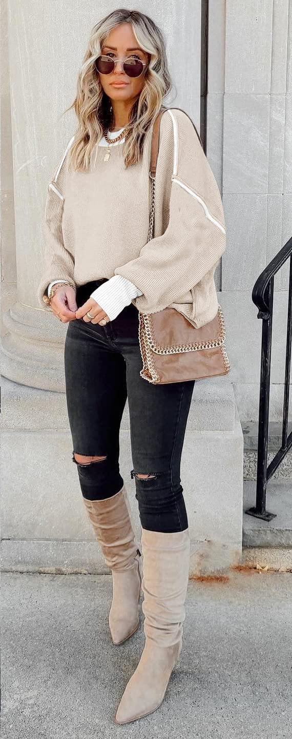 ETCYY Womens Oversized Sweaters Fall 2024 Fashion Clothes Trendy Batwing Sleeve Colorblock Striped Knit Pullover Sweater Tops