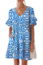 nclook Women's Summer Casual Dress Sweet & Cute V-Neck Mini Dress with Pocket Short Sleevele Ruffle Dress