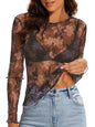 WIHOLL Womens Mesh Sheer Tops Sexy Crew Neck Summer Loose FIt Party Clubwear Shirts