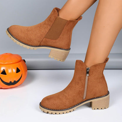 Leather Boots Women 6 Women's Fashion Autumn Winter Leather Leather Solid Color Ankle Boots Temperament Casual Slip On