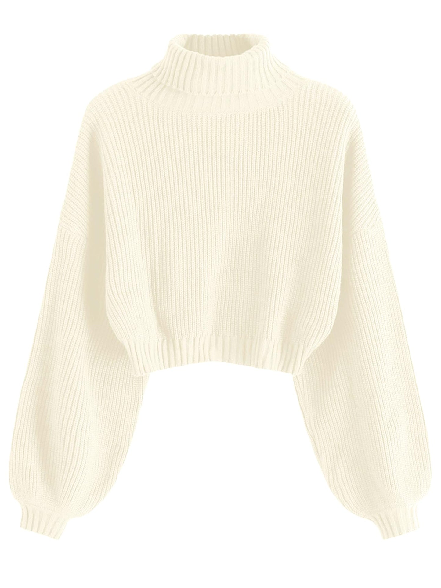 ZAFUL Women's Cropped Turtleneck Sweater Lantern Sleeve Ribbed Knit Pullover Sweater Jumper