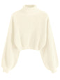 ZAFUL Women's Cropped Turtleneck Sweater Lantern Sleeve Ribbed Knit Pullover Sweater Jumper