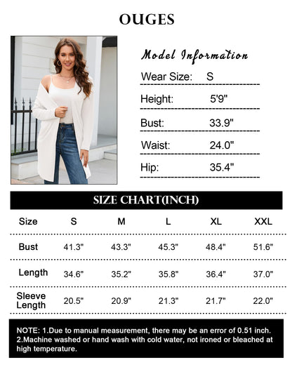 OUGES Women's Open Front Cardigan Shirt with Pockets Long Sleeve Lightweight Coat