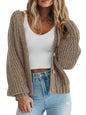 PRETTYGARDEN Women's Chunky Knit Open Front Sweater Long Sleeve Button Loose Short Cardigan Outerwear Coats