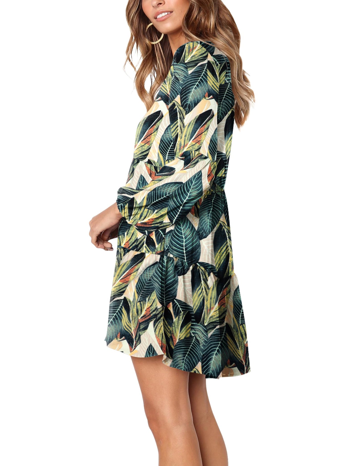 Amoretu Women Summer Tunic Dress V Neck Casual Loose Flowy Swing Shift Dress