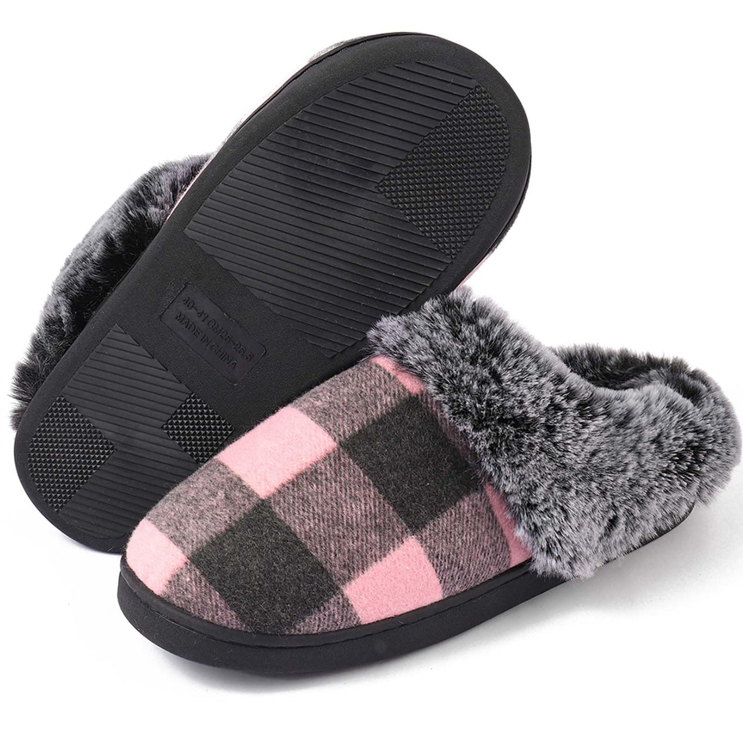 Checkered Slippers House Slippers for Women Men Funny Fluffy Slippers Memory Foam Womens House Shoes Outdoor Indoor Warm Plush Bedroom Slippers for Winter