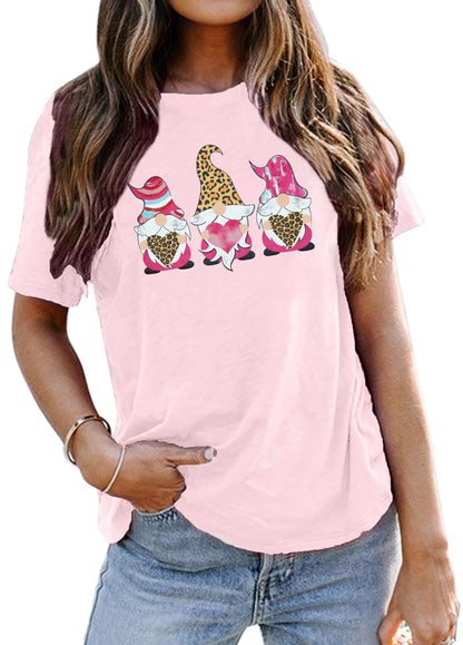 Valentine's Day Shirt for Womens Cute Gnomes T-Shirt Love Heart Printed Shirts Short Sleeve Graphic Tees Tops