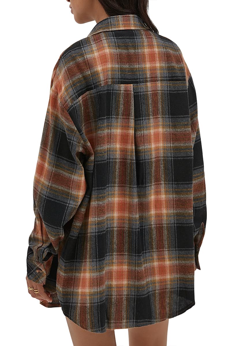 CHYRII Womens Button Down Flannel Shirts Long Sleeve Plaid Shackets Business Casual Blouse Top