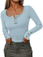 Kissfix Womens Long Sleeve Shirts Going Out Fall Clothes Casual Henley Tops Ribbed Knit Blouses Fashion Trendy Outfits