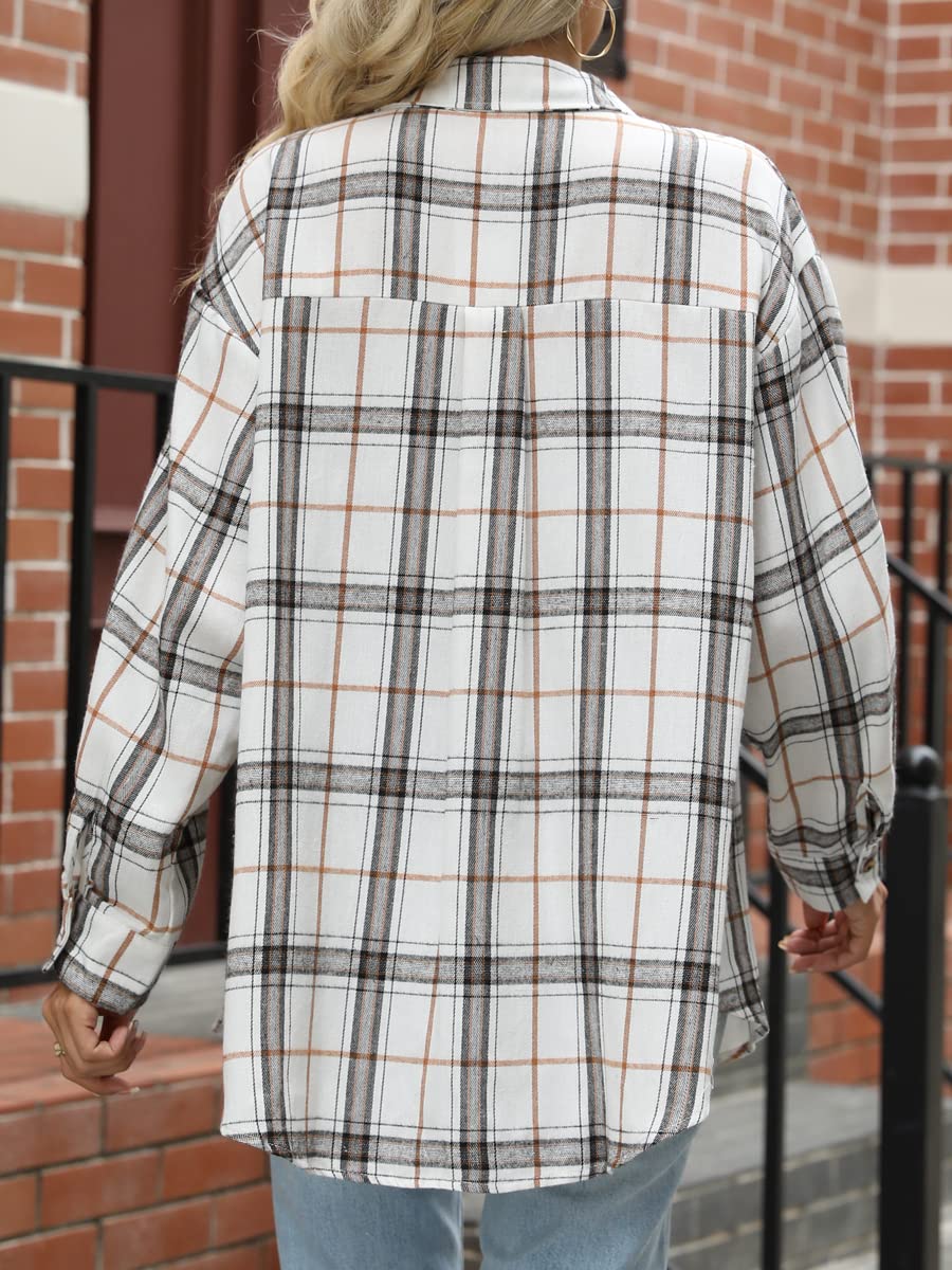 CHYRII Womens Button Down Flannel Shirts Long Sleeve Plaid Shackets Business Casual Blouse Top
