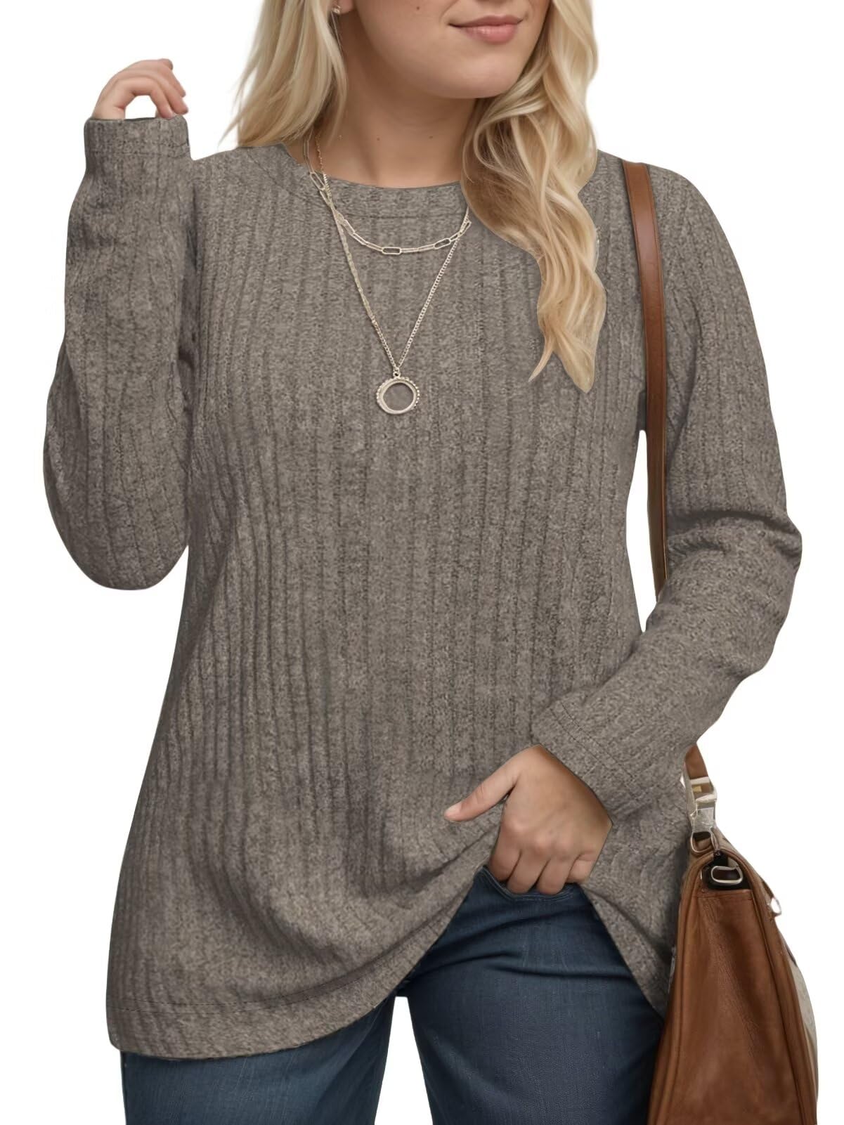 DOLNINE Women's Plus-Size-Tops Long Sleeve Comfy Crewneck Shirts Lightweight Casual Loose Fit Sweatshirts Tunics XL-5XL