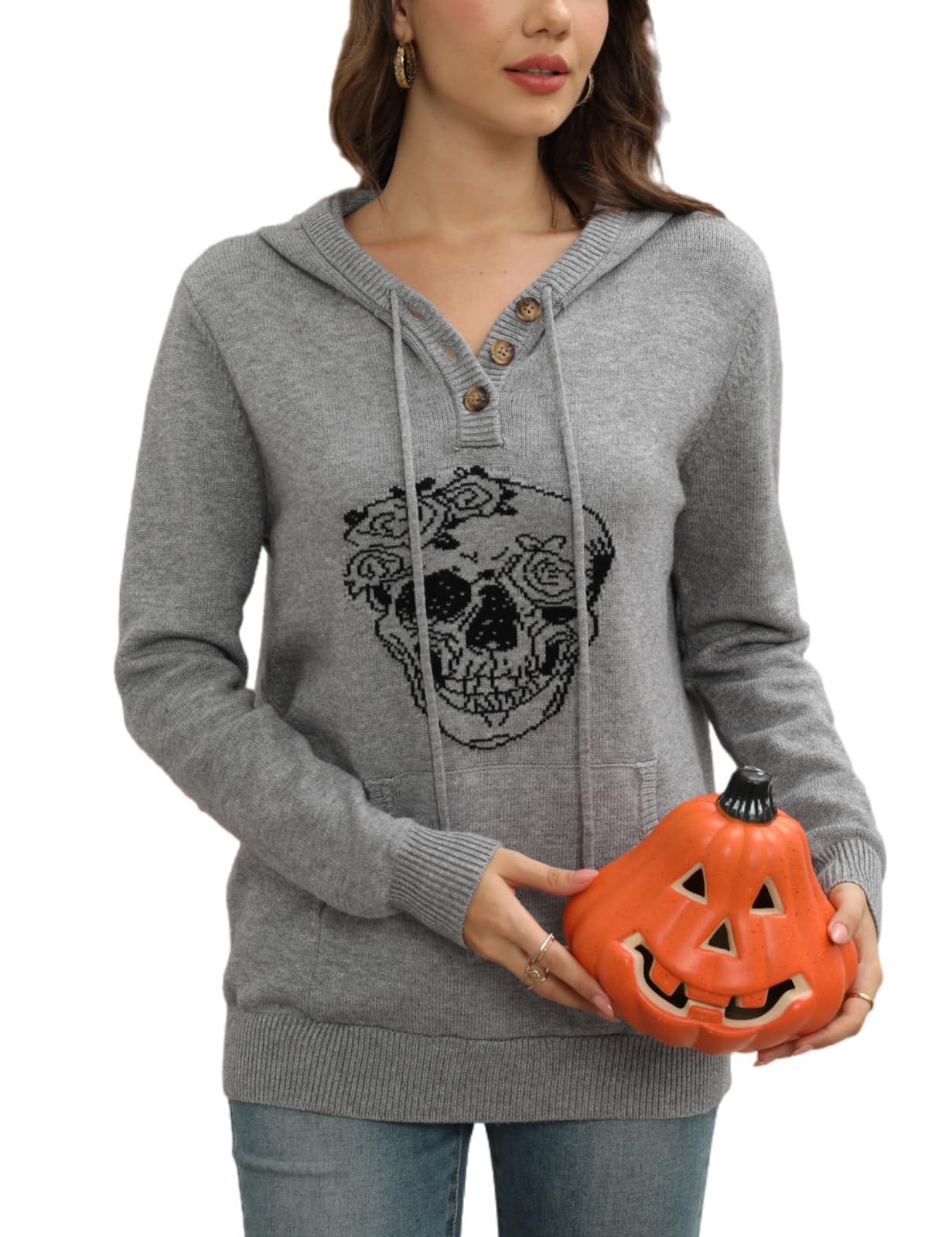 CiCiBird Women Fall Hoodies Sweater Knit V Neck Tops Oversized Fashion Pullover Casual Long Sleeve Shirts with Pockets