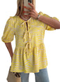 Dokotoo Womens Tops Casual Crewneck Babydoll Peplum Puff Sleeve Shirts Bow Tie Front Boho Summer Blouses