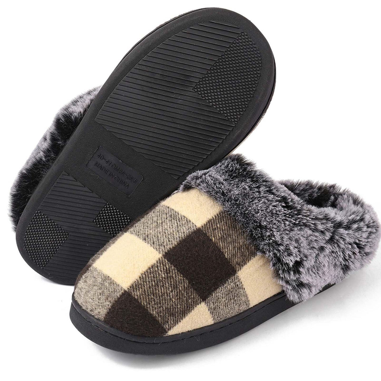 Checkered Slippers House Slippers for Women Men Funny Fluffy Slippers Memory Foam Womens House Shoes Outdoor Indoor Warm Plush Bedroom Slippers for Winter