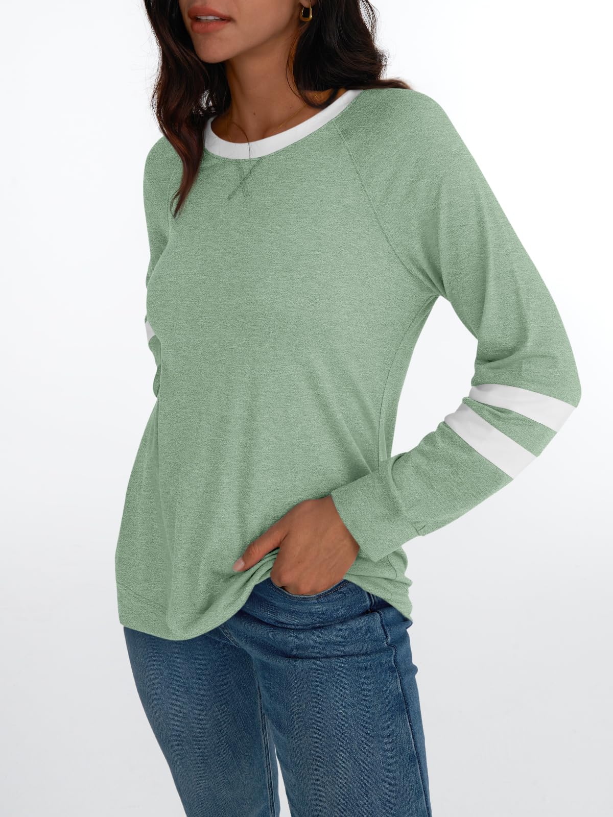 AUTOMET Womens Long Sleeve Shirts Color Block Casual Crewneck Tops Tshirt Basic Tees Fall Fashion Clothes Trendy Outfits