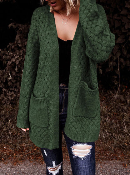 Dokotoo Women's 2024 Fashion Casual Open Front Long Sleeve Chunky Cable Knit Cardigans Sweaters Outerwear Coats with Pockets