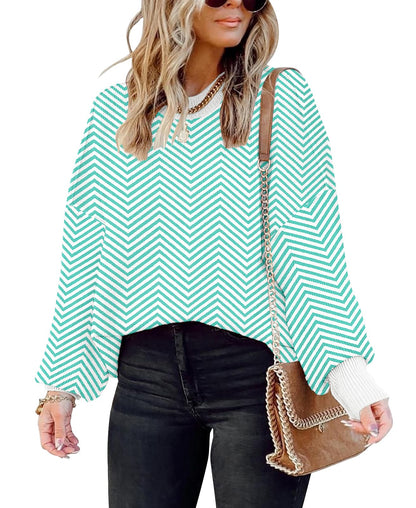 ETCYY Womens Oversized Sweaters Fall 2024 Fashion Clothes Trendy Batwing Sleeve Colorblock Striped Knit Pullover Sweater Tops