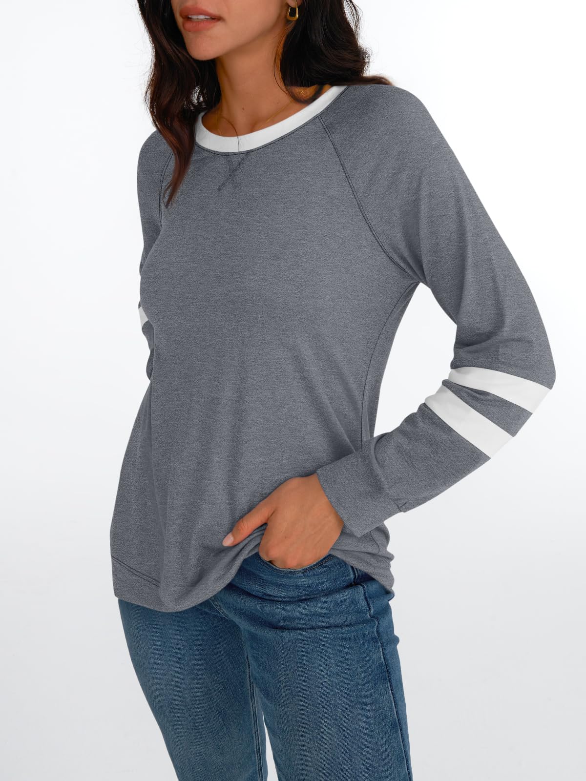 AUTOMET Womens Long Sleeve Shirts Color Block Casual Crewneck Tops Tshirt Basic Tees Fall Fashion Clothes Trendy Outfits