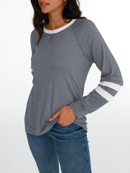 AUTOMET Womens Long Sleeve Shirts Color Block Casual Crewneck Tops Tshirt Basic Tees Fall Fashion Clothes Trendy Outfits
