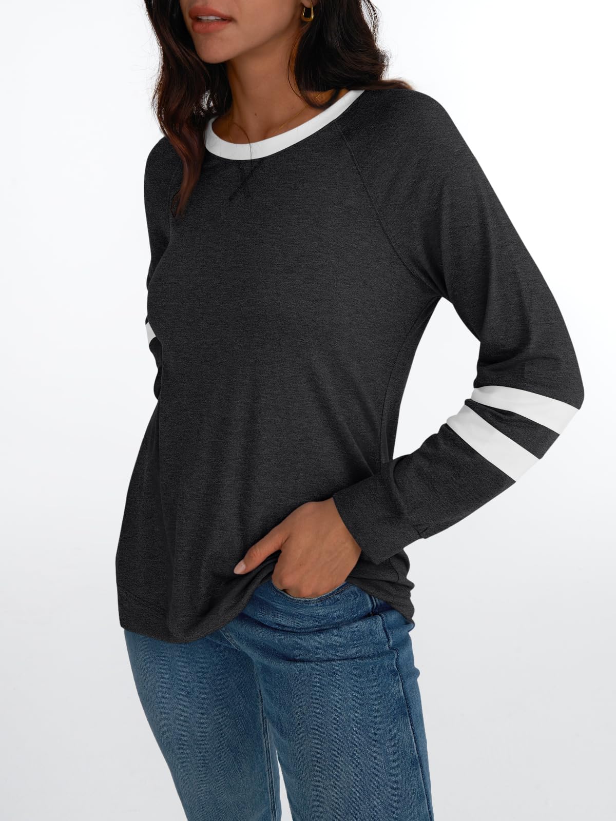 AUTOMET Womens Long Sleeve Shirts Color Block Casual Crewneck Tops Tshirt Basic Tees Fall Fashion Clothes Trendy Outfits
