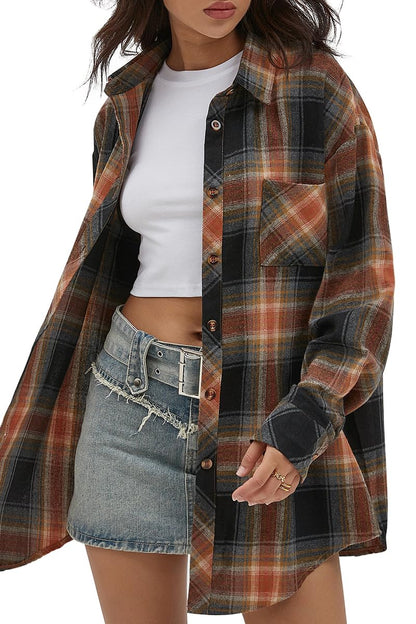 CHYRII Womens Button Down Flannel Shirts Long Sleeve Plaid Shackets Business Casual Blouse Top