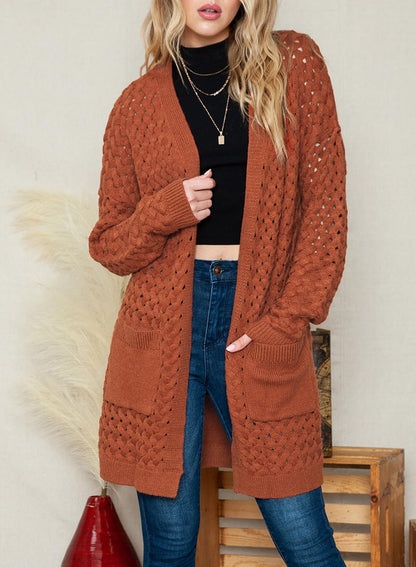 Dokotoo Women's 2024 Fashion Casual Open Front Long Sleeve Chunky Cable Knit Cardigans Sweaters Outerwear Coats with Pockets