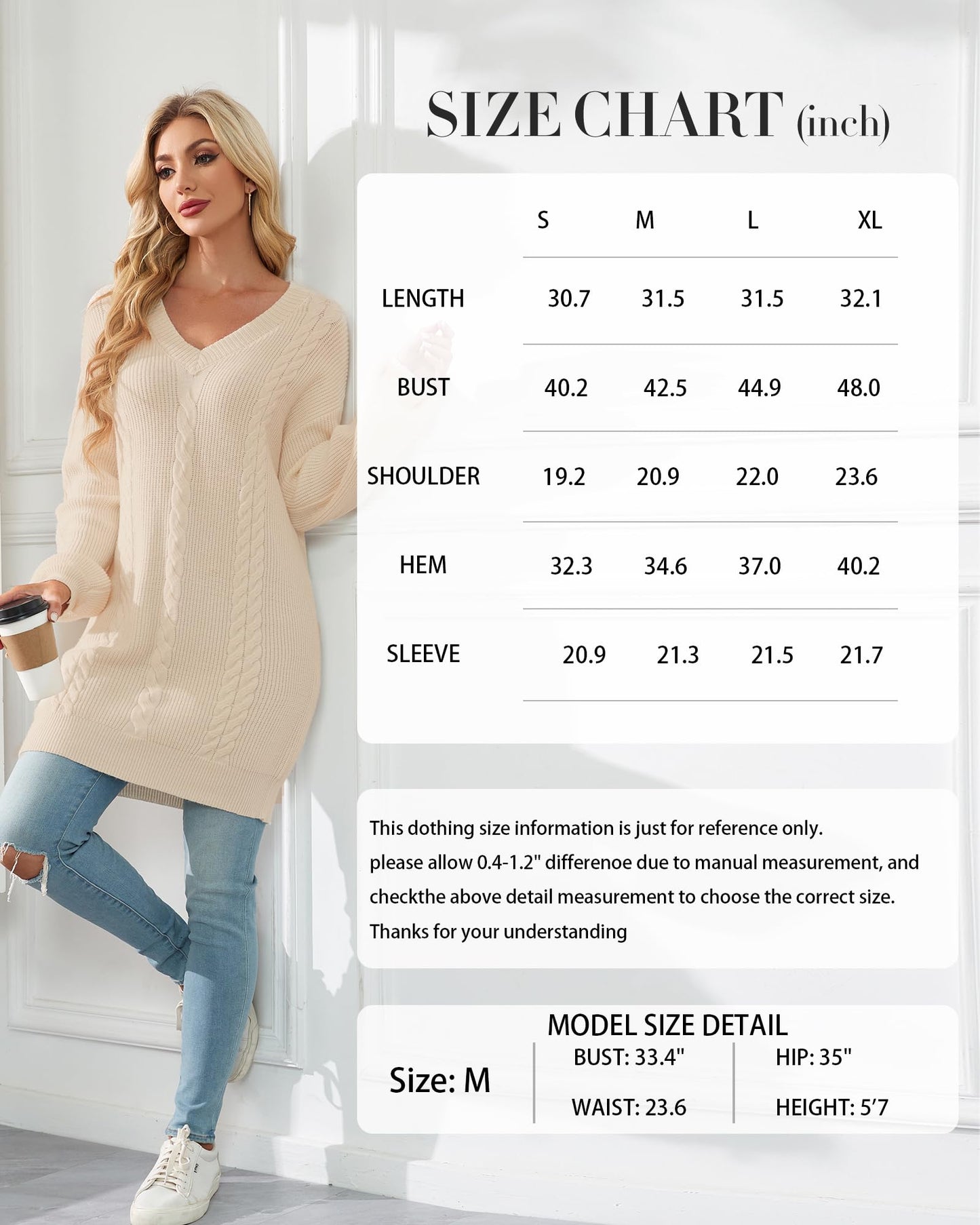 Women's Pullovers Jumper Sweaters Lantern Sleeve Casual V Neck Fall Knit Mini Sweater Dresses