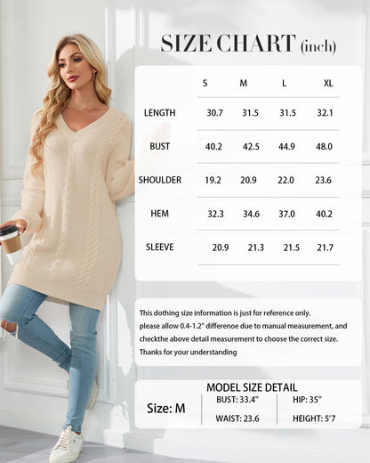 Women's Pullovers Jumper Sweaters Lantern Sleeve Casual V Neck Fall Knit Mini Sweater Dresses