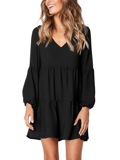 Amoretu Women Summer Tunic Dress V Neck Casual Loose Flowy Swing Shift Dress