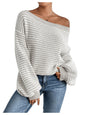 SOLY HUX Women's Off The Shoulder Striped Sweaters Oversized Long Sleeve Knit Pullover Tops