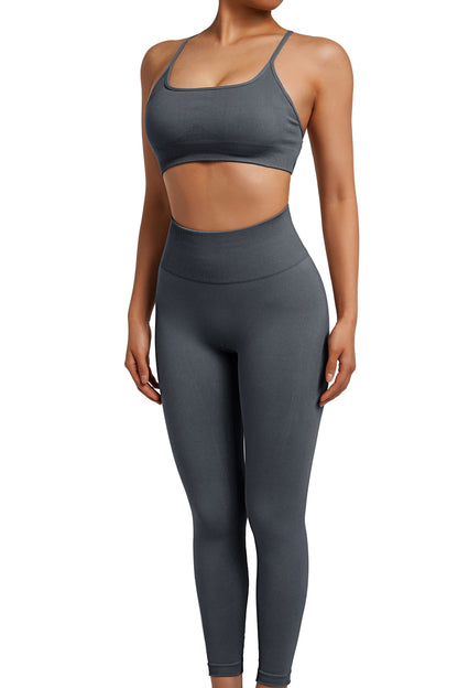 SUUKSESS Women Seamless Workout Sets Strappy Sports Bra High Waist Booty Leggings Outfits
