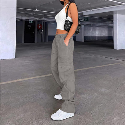 Lepunuo Cargo Pants for Women High Waisted Casual Pants Baggy Stretchy Wide Leg Y2K Streetwear with 6 Pockets