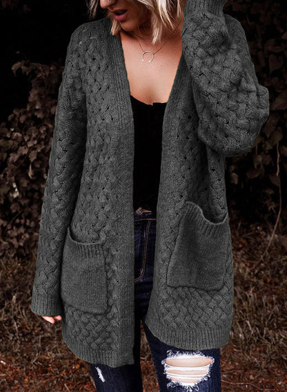 Dokotoo Women's 2024 Fashion Casual Open Front Long Sleeve Chunky Cable Knit Cardigans Sweaters Outerwear Coats with Pockets