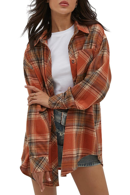 CHYRII Womens Button Down Flannel Shirts Long Sleeve Plaid Shackets Business Casual Blouse Top