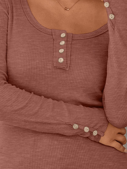 Kissfix Womens Long Sleeve Shirts Going Out Fall Clothes Casual Henley Tops Ribbed Knit Blouses Fashion Trendy Outfits