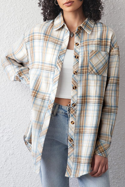 CHYRII Womens Button Down Flannel Shirts Long Sleeve Plaid Shackets Business Casual Blouse Top