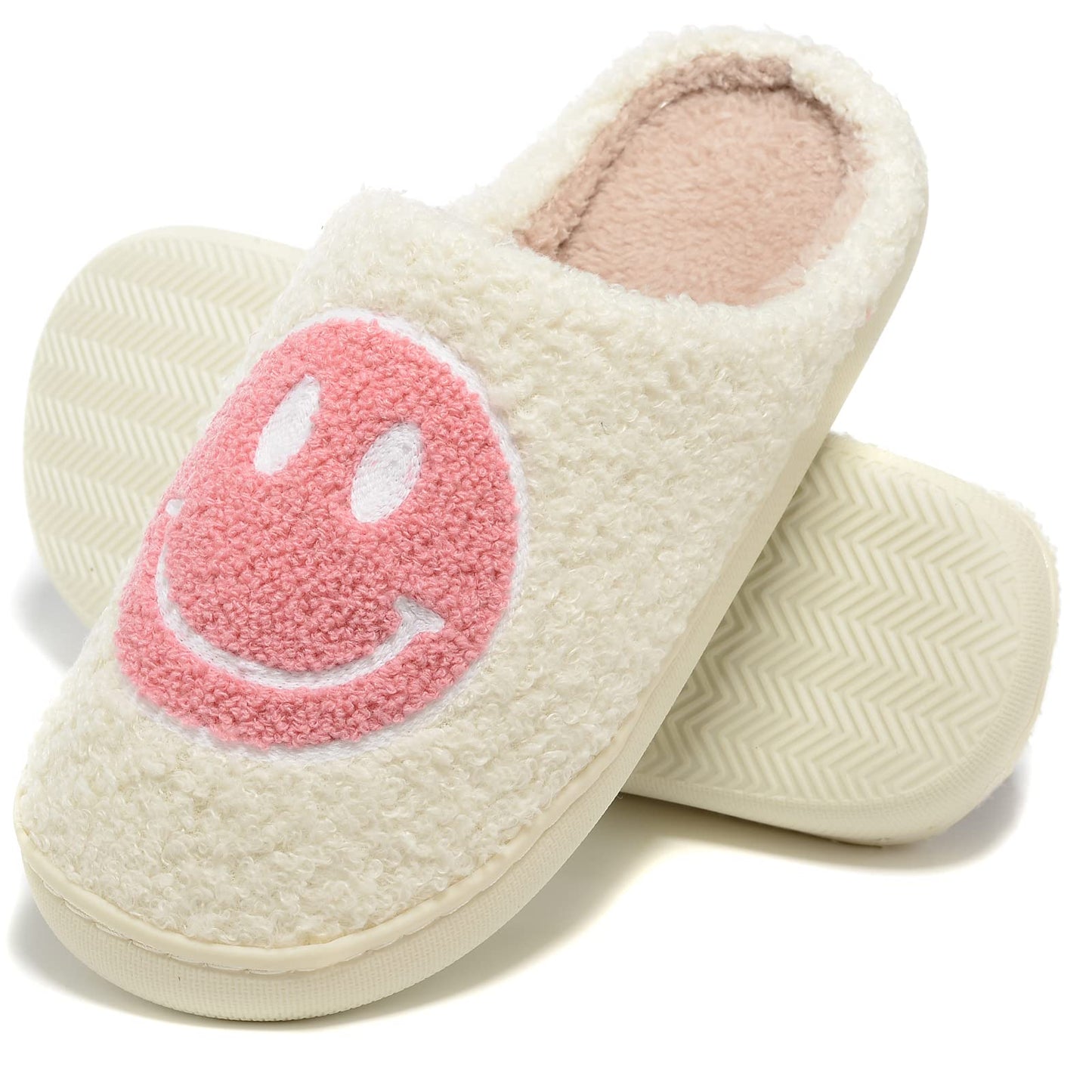 Retro Fuzzy Face Slippers for Women Men, Retro Soft Fluffy Warm Home Non-Slip Couple Style Casual Smile Face Slippers Indoor Outdoor Anti-Skid Warm Cozy Foam Slide Fuzzy Slides with Soft Memory Foam Shoes