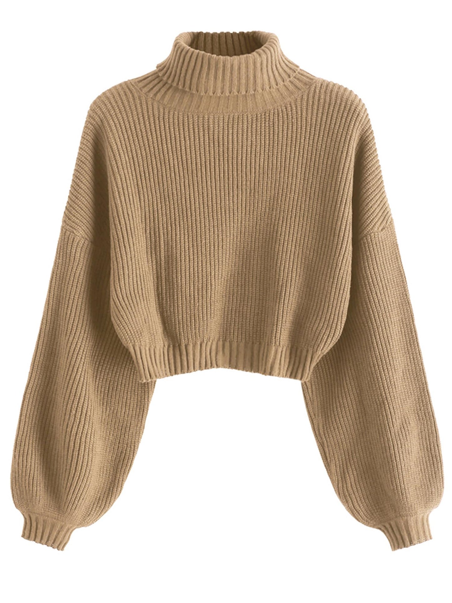 ZAFUL Women's Cropped Turtleneck Sweater Lantern Sleeve Ribbed Knit Pullover Sweater Jumper